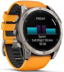Умные часы Garmin Fenix 8 51 мм AMOLED Sapphire Titanium, светло-серый, оранжевый силиконовый ремешок (010-02905-11)